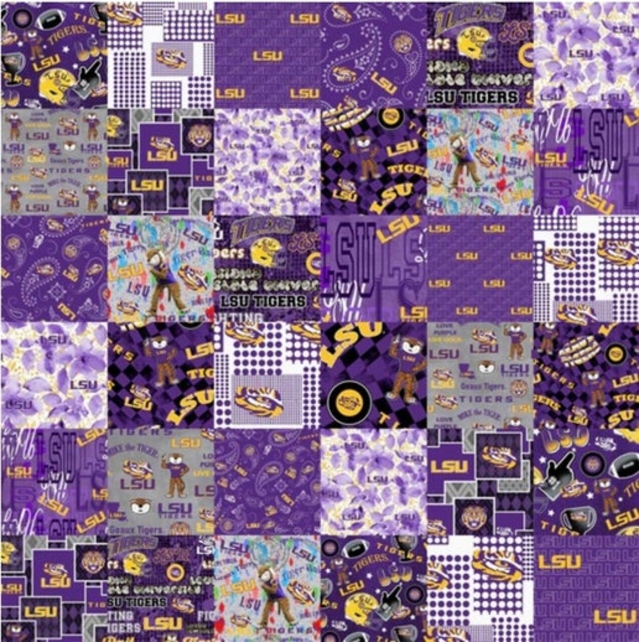 Licensed NCAA Louisiana State University Cheater Quilt Cotton Fabric by the Yard